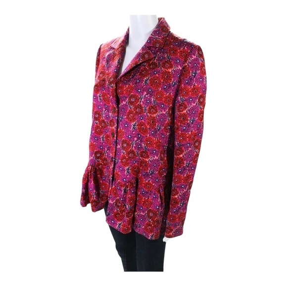 LELA ROSE Pink Red Wave Flounce Peplum Floral Jacket Size 10 NWT - Picture 7 of 11